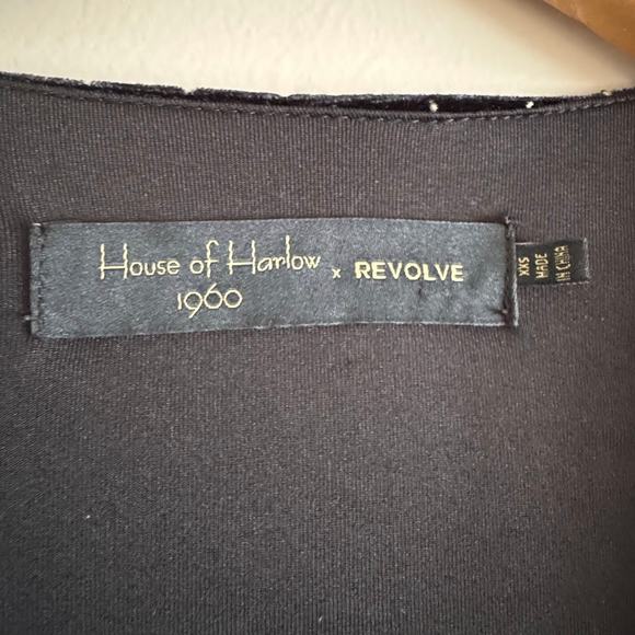 House of Harlow 1960 x Revolve Salima Blouse Black Velvet Gold Long Sleeve Top - Picture 2 of 4